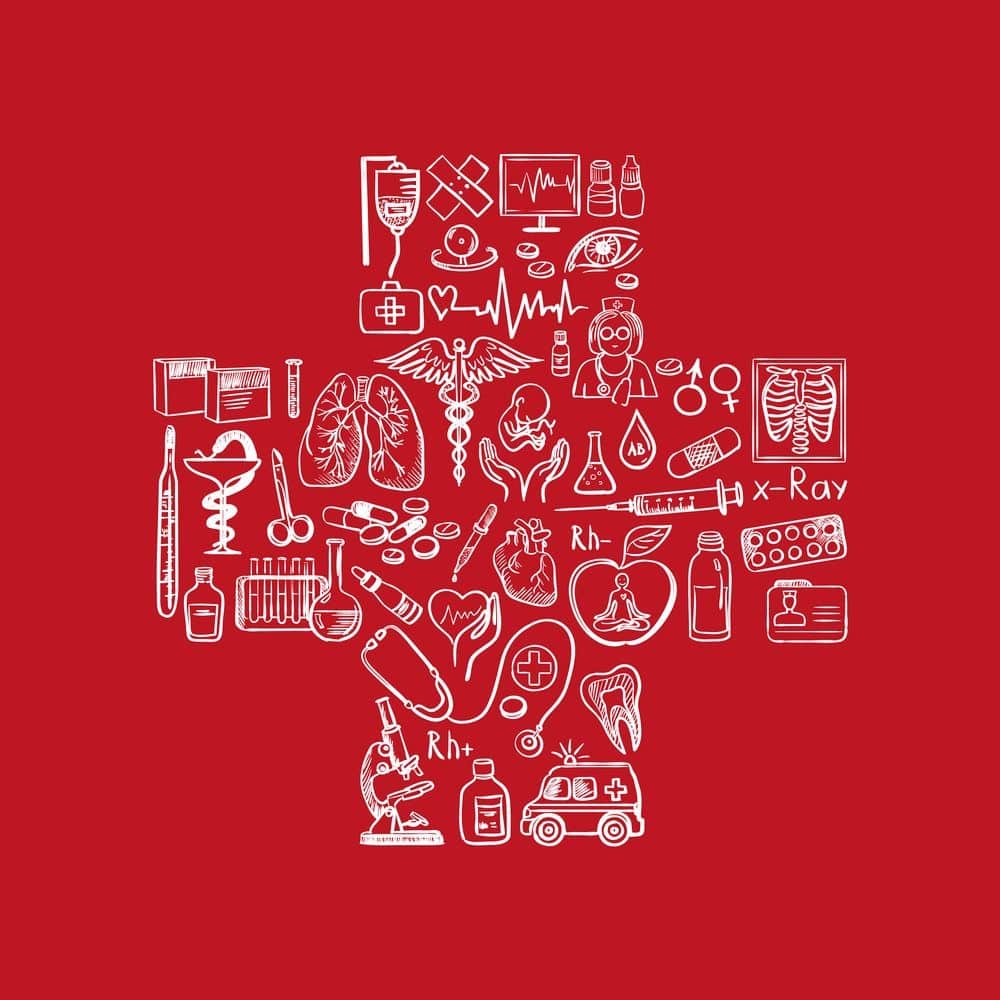 Cross shape with medical doodle icons